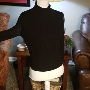 Black mock turtle neck sweater with lace sleeves